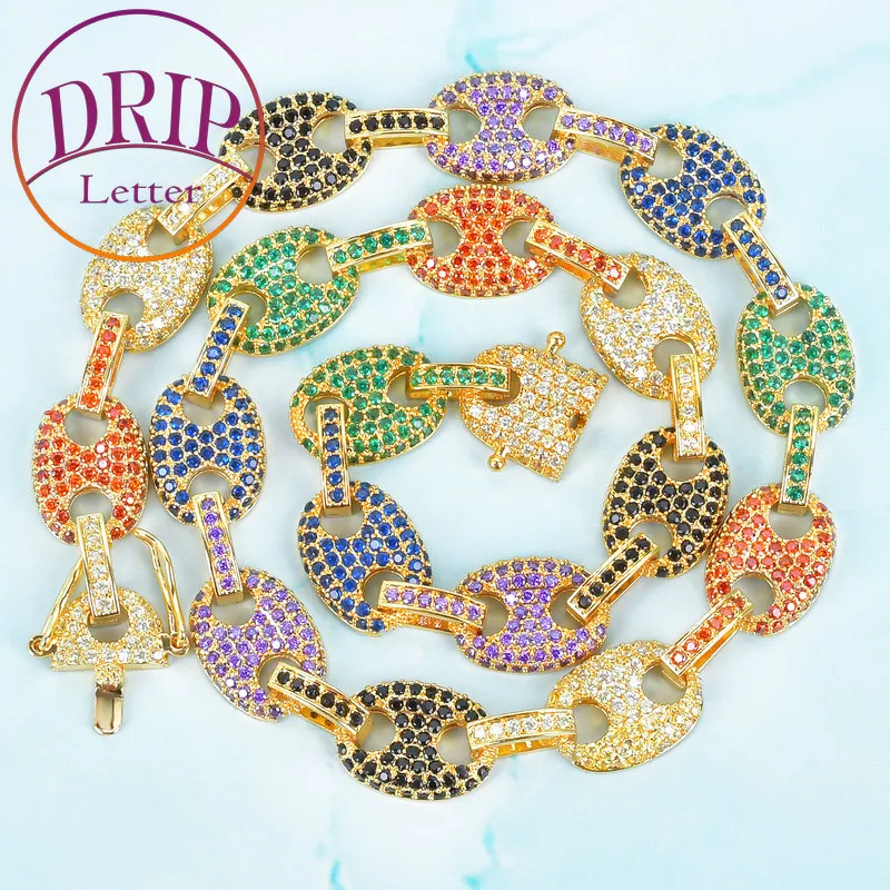 

цепочка мужская Мужское ожерелье из кубинской цепи Майами с капельной надписью, ожерелье смешанных цветов с кубическим цирконием, модные ювелирные украшения в стиле хип-хоп с настоящим золотым покрытием, тренд 2021