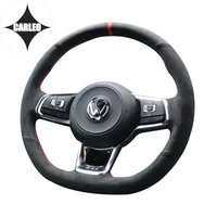 diy car steering wheel cover for vw golf 7 gti genuine suede leather red marker custom hand stitching holder top layer wrap