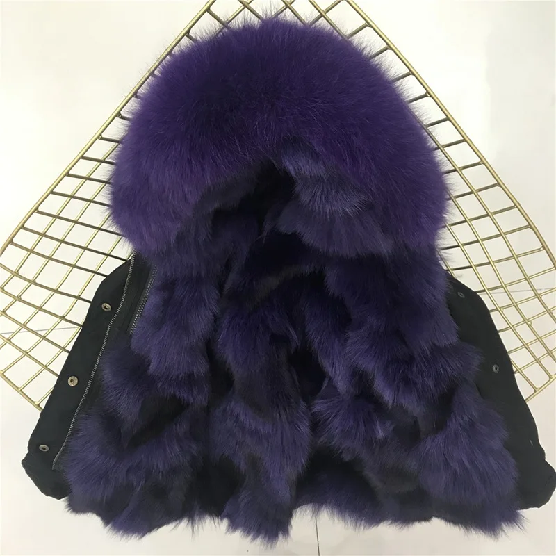 black purple fur Верхняя одежда из натурального Лисьего меха, пуховик для девочек, парка для девочек, зимняя куртка для мальчика, пальто детская зимняя одежда - Цвет: black purple fur