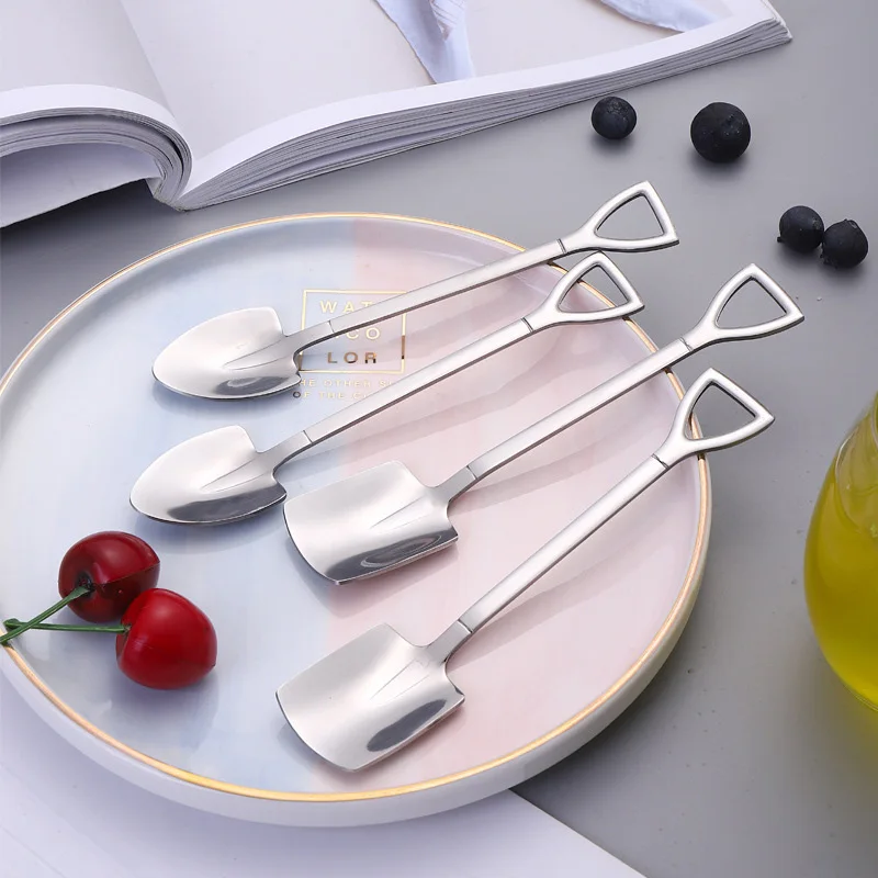 

1pc Stainless Steel Shovel Spoon For Coffee Tea Kitchen Gadget And Accessories Silver Gold Color Dessert Spoon Christmas Gift
