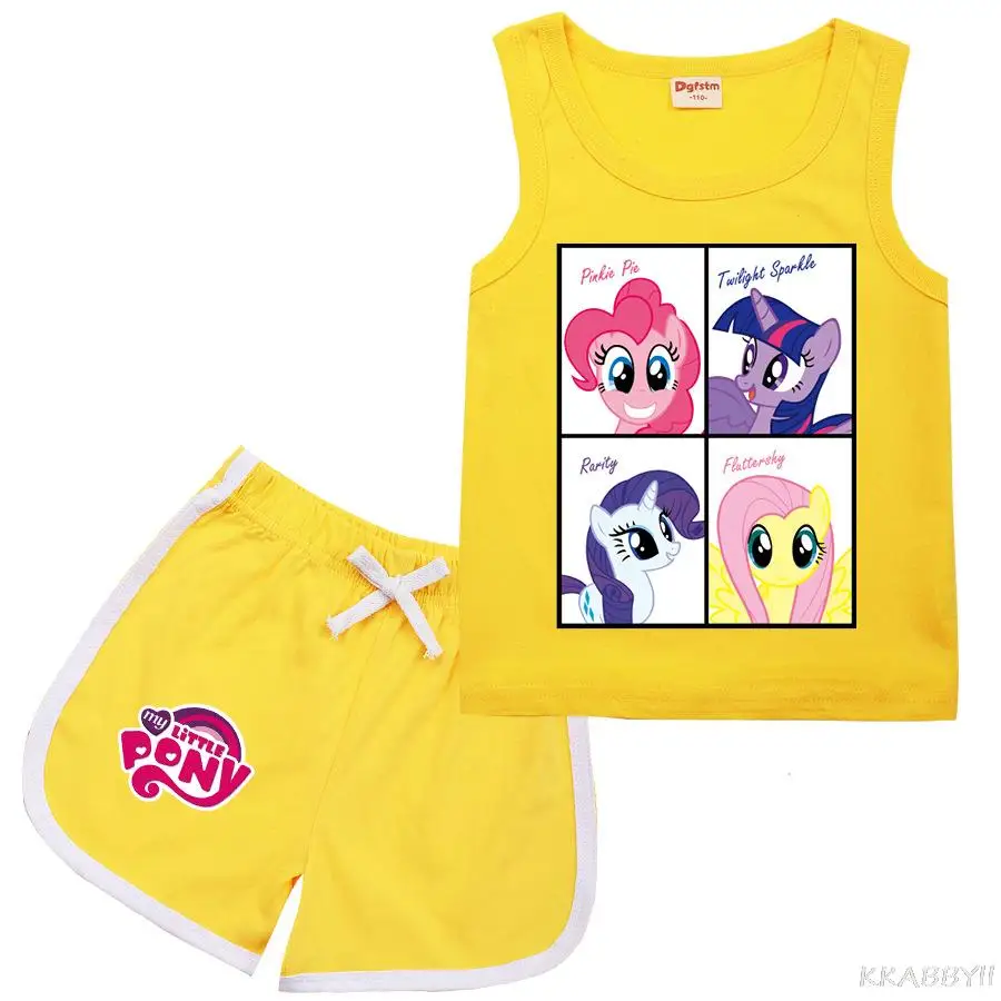 Летний модный детский костюм My Little Pony жилет футболка + шорты свежих спортивный