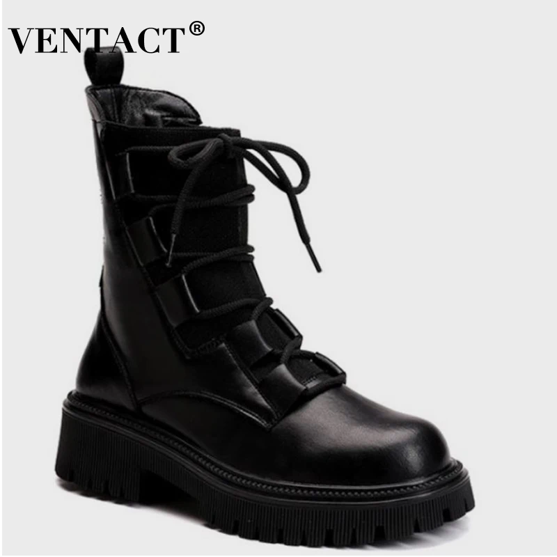 

Женские Модные ботильоны VENTACT из натуральной кожи на платформе со шнуровкой, зимняя теплая крутая уличная женская обувь, Размеры 35-40