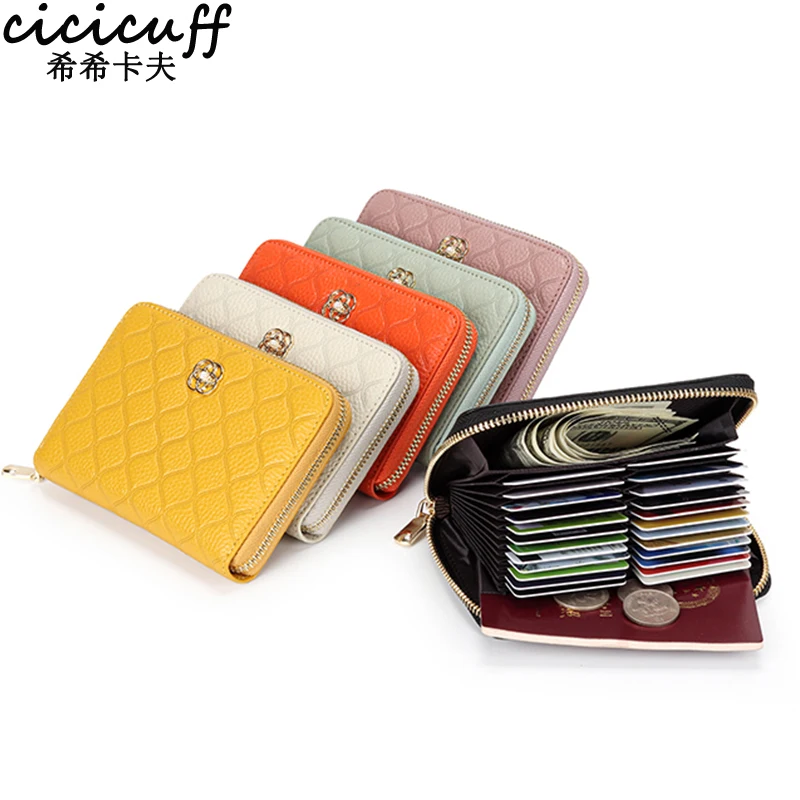 

2021 Brand Women Wallets Genuine Leather Passport Holder Card Bag RFID Blocking 24 Card Slots Cardholder Driver's License Wallet