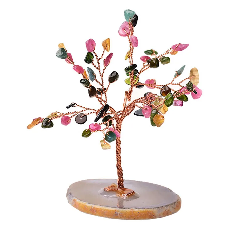 

Natural Crystal Tree Amethyst Rose Quartz Aquamarine Lucky Tree Decoration Agate Slices Stone Mineral Ornaments Office decor