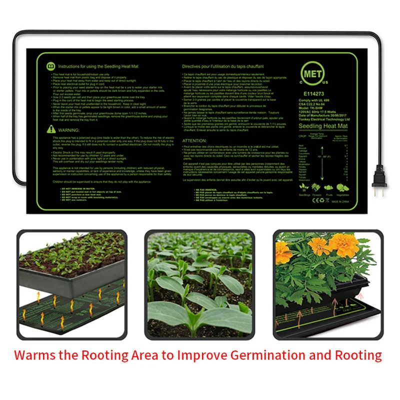 Waterproof Flower Vegetable Plant Seedling Heating Pad 48x20in Seed Germination Heating Pad UL122x50.8cm