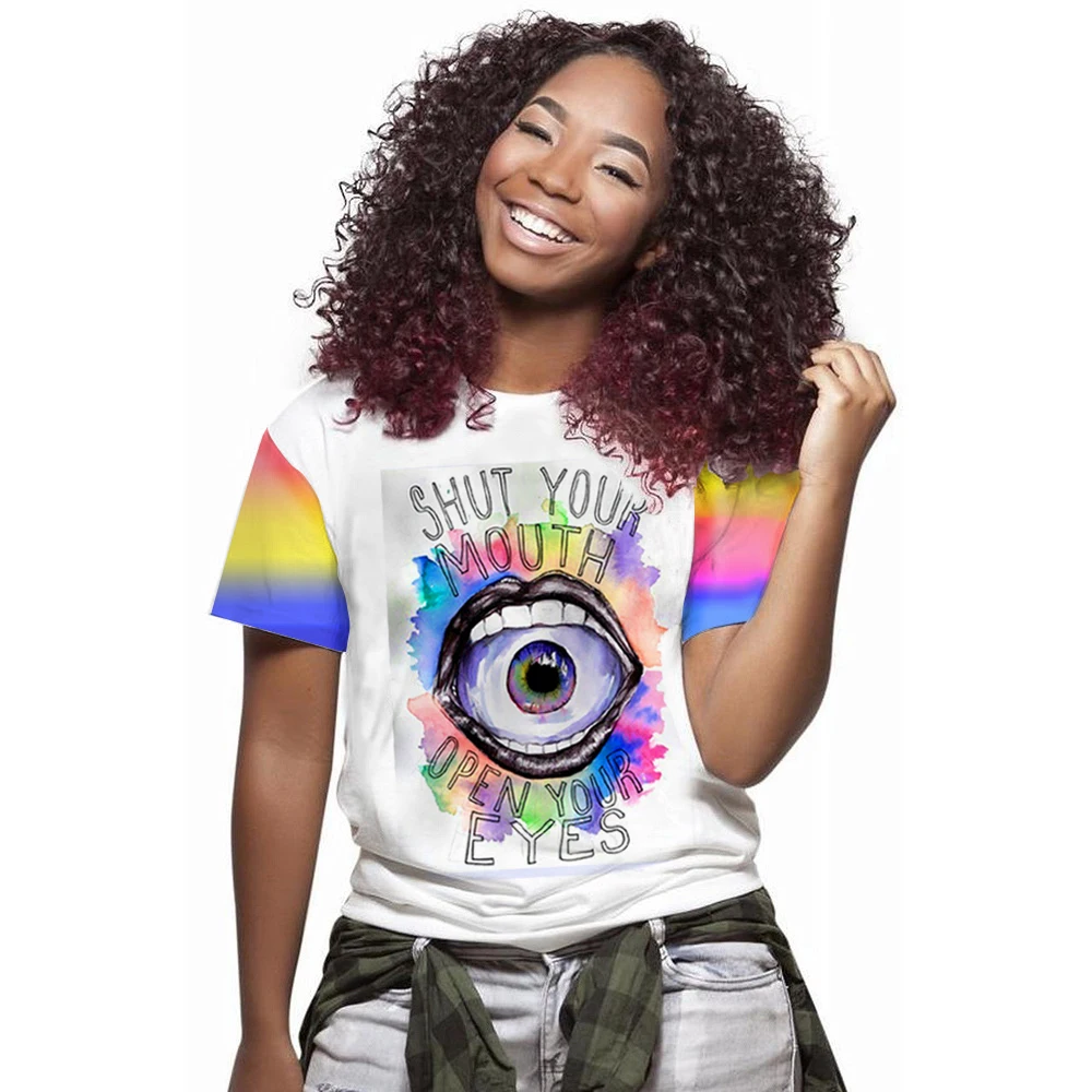 Новая модная повседневная женская футболка с цифровым принтом радуги и граффити