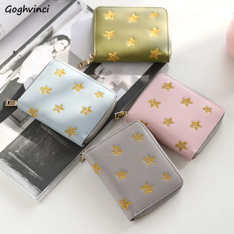 

Wallets Women Star Embroidery Zipper Short Multi-storage Card Photo Holder Fashion Womens Large Capacity Cash Purse Chic Casual