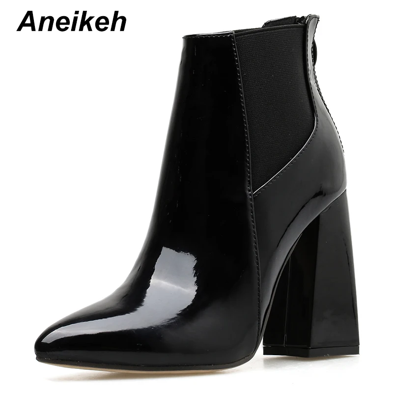 Женские ботильоны из искусственной кожи Aneikeh черные однотонные на высоком