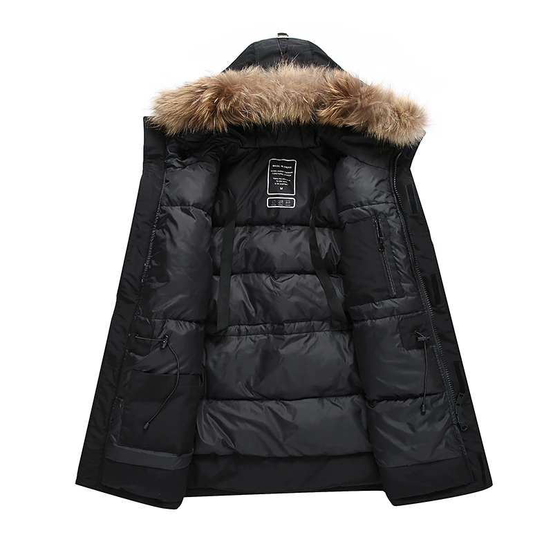 Мужской пуховик на белом утином пуху теплая парка с мехом Повседневная