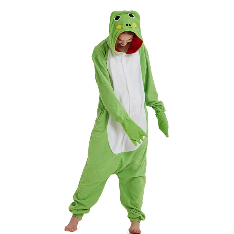 Green Frog Animal Women Onesie Pajama Adult kigurumis Funny Homewear Polar Fleece Pajames Men Party Jumpsuit Unisex Sleepwear |