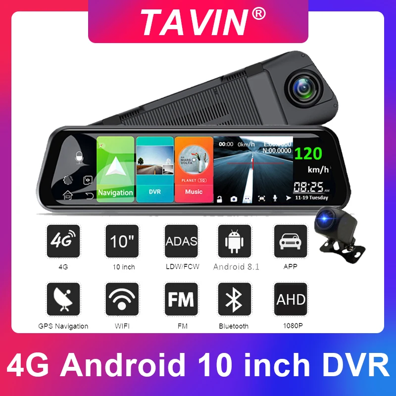 

Automobile Video Recorder Android 8.1 Car DVR 4G WIFI Dash Cam ADAS GPS Rearview mirror Dual Lens 1080P 10 Inch Touch Screen