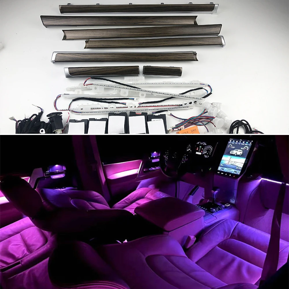 

Светодиодный атмосферный светильник для приборной панели автомобиля, декоративная лампа персикового цвета с текстурой древесины, Сенсорн...