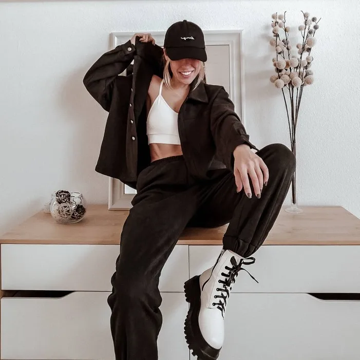 

Women Set 2021 Simple Fashion Solid Color Long Sleeve Shirt and Pants Two Piece Set Women's Solid Color Casual Suit
