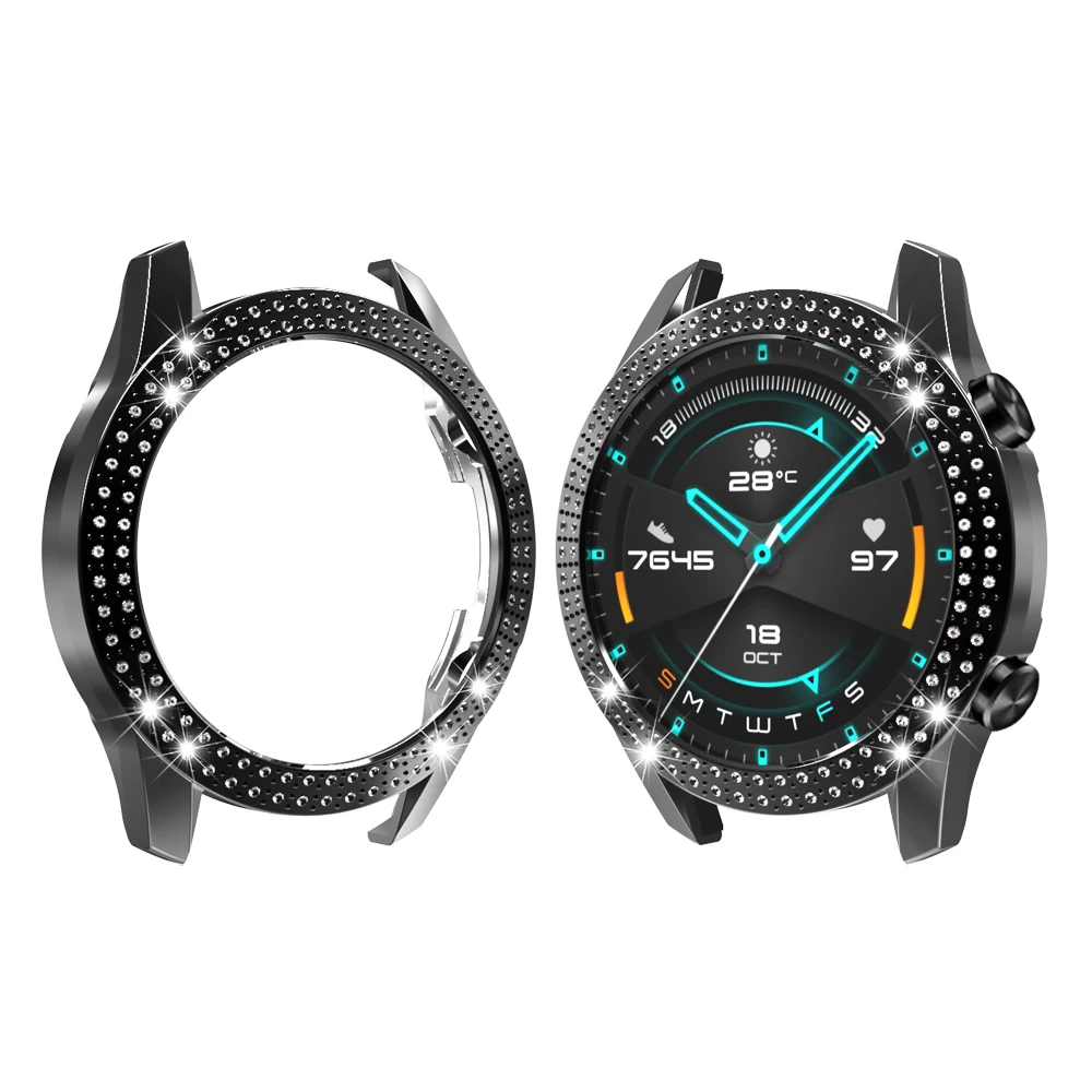 

Double Row Diamonds Bling Case for Huawei Gt2 46mm Bling Pc Cover Bumper Case Shiny Protective Shell for Huawei Watch Gt2 46mm