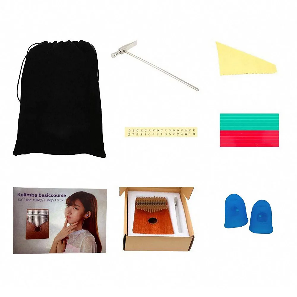 

10/17 Keys Kalimba Thumb Piano Wood Mahogany Musical Instrument with Learning Book Hammer for Beginner Portable Finger Piano