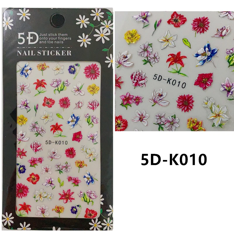 

5D Nail Sticker Anaglyph Effect Colorful Flowers Nail Art Decorations Adhesive Slider Stickers For Nails Manicure Accessories