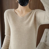 tailor sheep wool sweater women pullover 2021 autumn winter new v neck warm soft knitted pullover long sleeve solid jumper