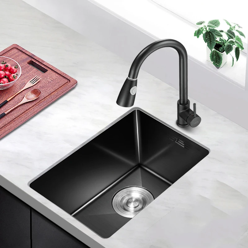 

38x30cm Small Black Bar Sink 304 Stainless Steel Kitchen Sink Undermount Single Bowl For Home Improvement With Drain Accessories