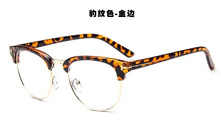 Leopard Высококачественные металлические декоративные очки, оправа для мужчин и женщин, оптическая оправа, Ретро стиль, полуоправа, очки, Женская Золотая оправа - Цвет оправы: Leopard