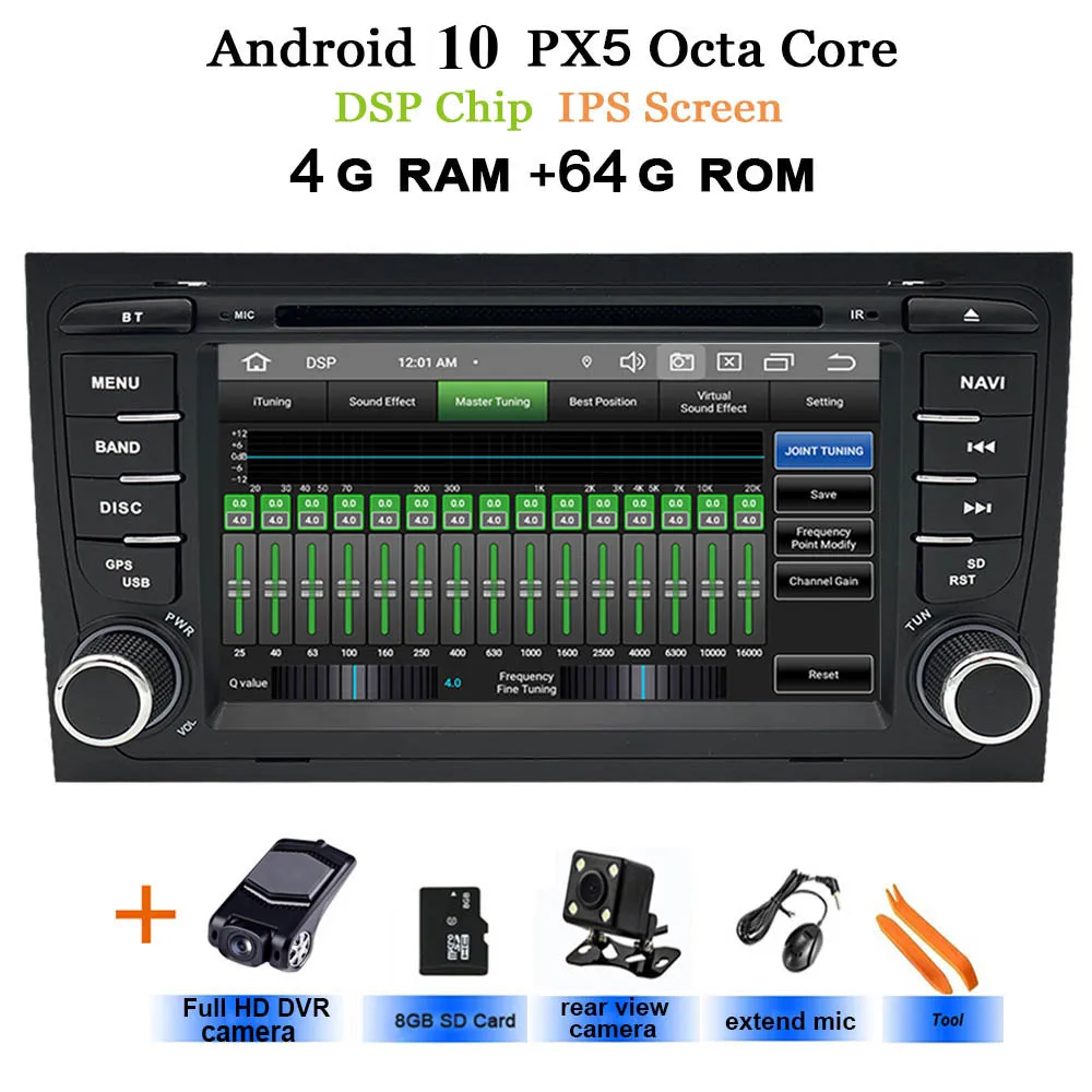 DSP Android 10 автомобильный стерео DVD мультимедийный плеер для Audi A4 S4 RS4 2002-2007 с WiFi BT gps навигацией Радио 7 ''ips экран - Цвет: DSP IPS 4G-64G DVR