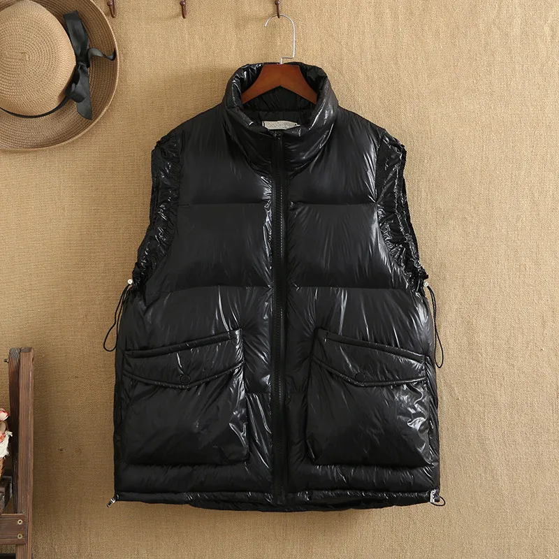 

Plus Size Vest For Women Winter Wear Sleeveless Stand-Up Collar Interlayer Cotton Thicken Large Size Coat with Big Pocket Vest
