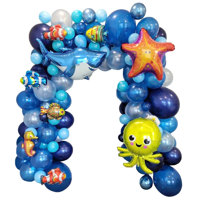 

101pcs Ocean Theme Balloon Kit Cartoon Shark/Starfish/Octopus Under Sea Animals Balls Kids Birthday Gifts DIY Party Decoration