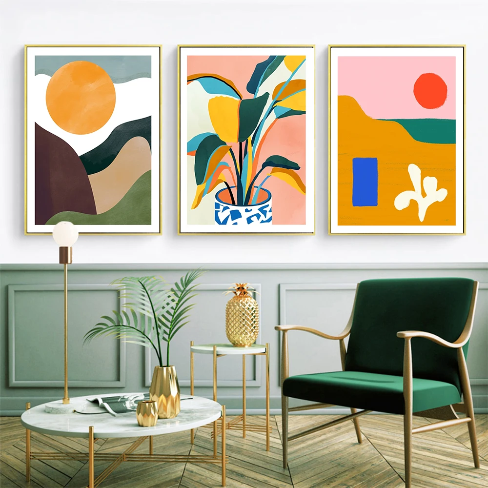 

Modern Multicolored Abstract Geometric Wall Art Canvas Painting Picture Sun Posters and Prints Gallery Kids Kitchen Home Decor