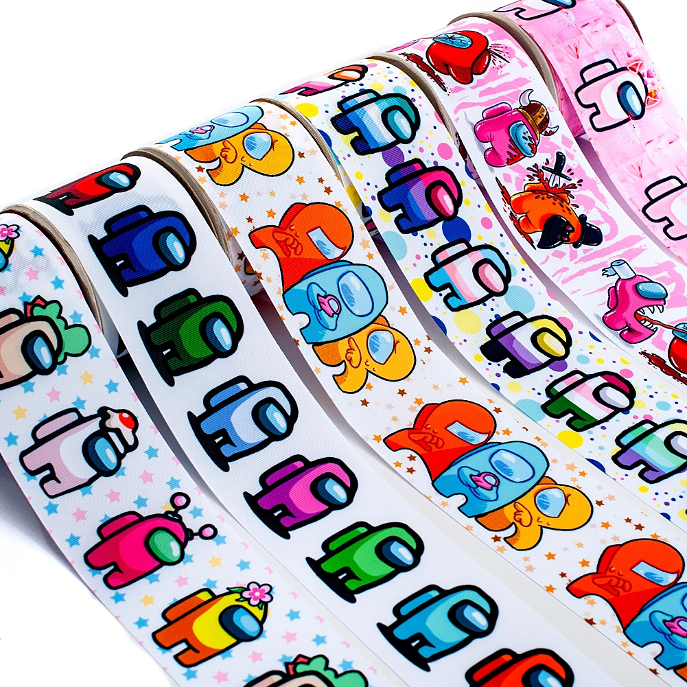 

Hot Sale Game Among Us Cartoon Printed Grosgrain/Satin Ribbon 5 Yards 25mm/38mm/50mm/75mm for DIY Sewing & Hair Bow Accessories