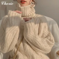 cherie new turtleneck sweater woman blue thicken long sleeve knitting jumper korean autumn winter warm sweater pullover female