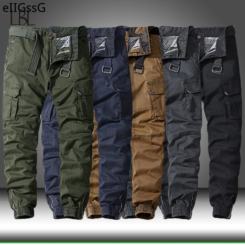 Men Casual Cotton Cargo Pants Elastic Outdoor Hiking Trekking Tactical Sweatpants Male Military Multi-Pocket Combat Trousers