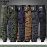 men casual cotton cargo pants elastic outdoor hiking trekking tactical sweatpants male military multi pocket combat trousers