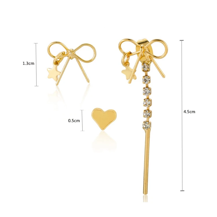 Новинка 2019 корейские серьги со звездами и кристаллами гвоздики с бантом для