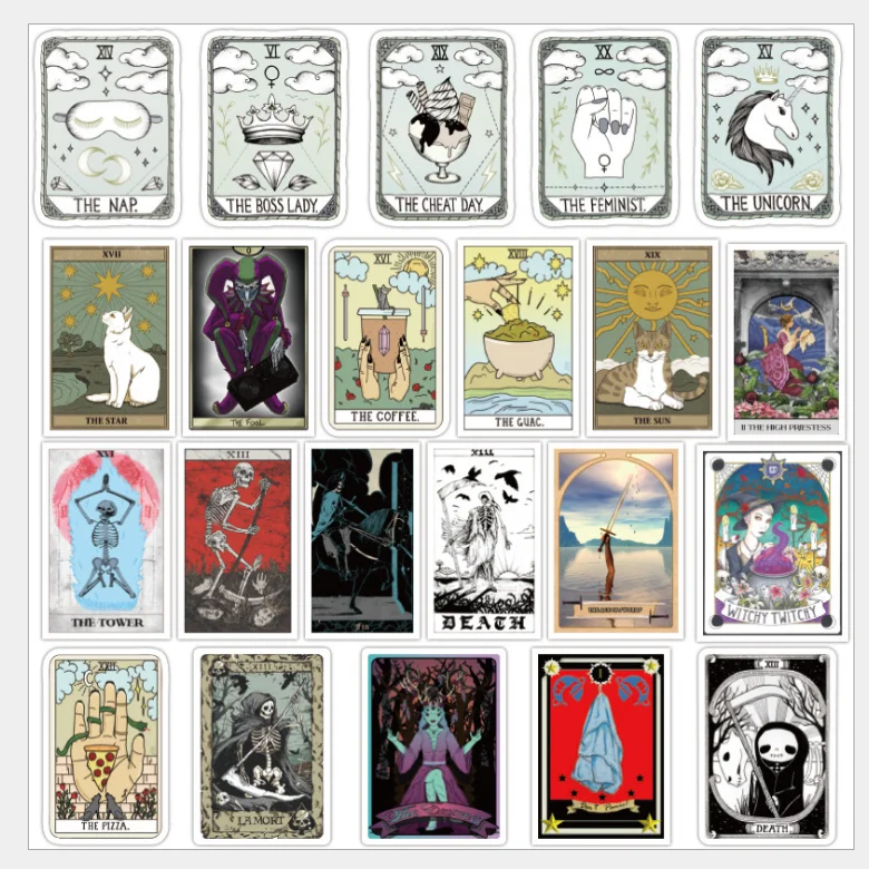 

50Pcs Tarot Card Fortune-telling For Luggage, Skateboard, Refrigerator, Car, Guitar DIY