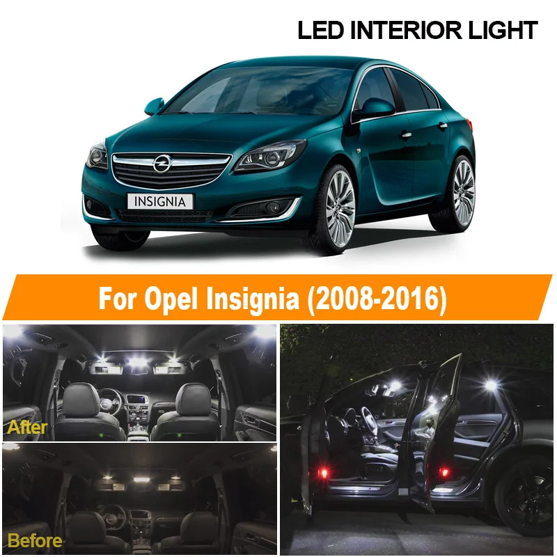 

13pcs White Canbus Error Free Car LED Interior Light Kit For 2008-2016 Opel Insignia Map Dome Reading Ceiling Trunk Light