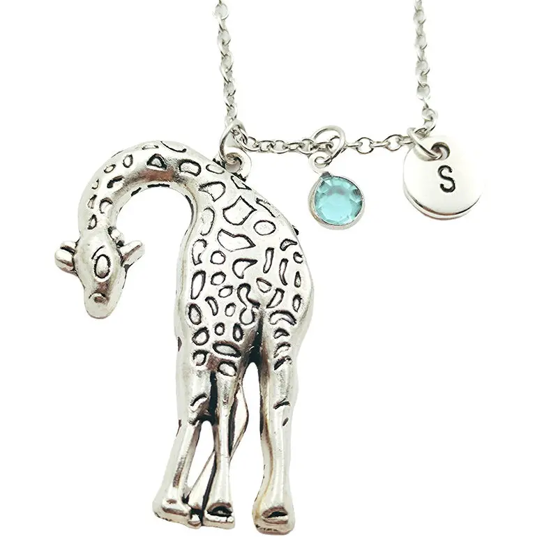 

Giraffe Vintage Creative Initial Letter Monogram Birthstone Necklace Fashion Jewelry Women Christmas Gifts Accessories Pendants
