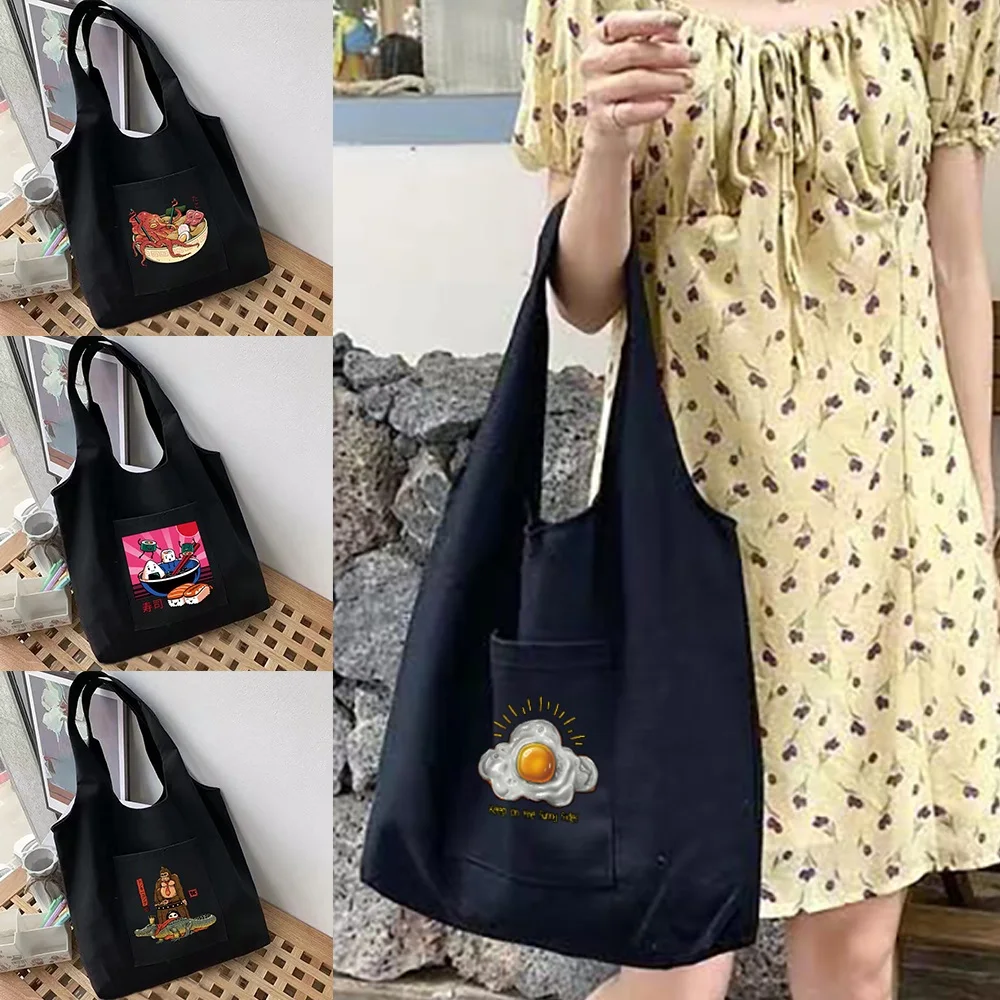 

Women‘s Shopping Bags Female Canvas Commuter Shopper Vest Bag Cotton Cloth Bolsas Reusable Grocery Black Eco Handbags Tote Bag