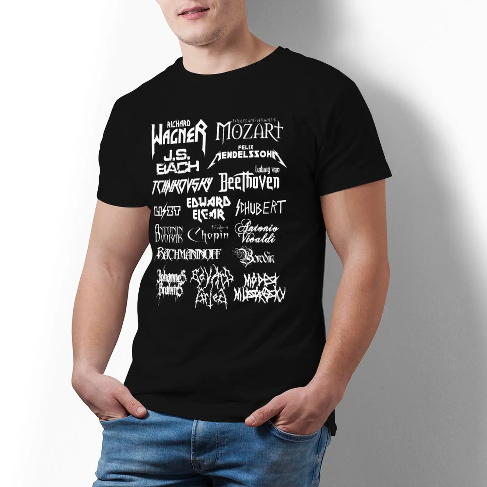 

Футболка мужская оверсайз с принтом композиторов из тяжелого металла, Классическая футболка из 100 хлопка с рисунком Моцарта, Бетховена, кру...