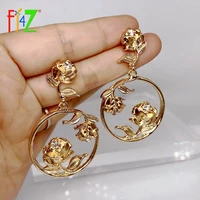 f j4z 2020 women earrings golden alloy earrings for party romantic rose circle dangle earrings lady gift jewelry dropship