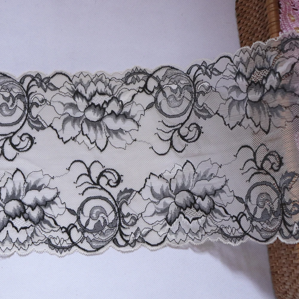 3 ярдов 18 5 см Широкий Цветочный эластичный кружевной отделкой черный серый для