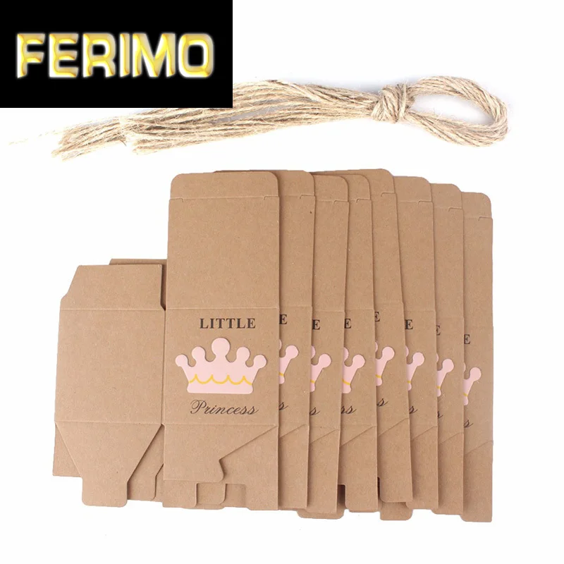 

100/50 шт. Baby Shower коробка конфет коробка из крафт-бумаги с принтом «Маленький принц»,/платье принцессы Корона из бумаги подарочная коробка День...