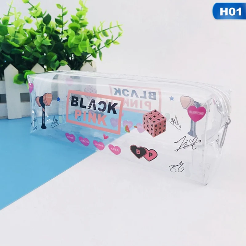 H01 Kpop BLACKPINK GOT7 TWICE TXT SEVENTEEN прозрачная сумка для хранения розовый Пенал Размер 18*6,5*5,5 см горячая распродажа - Цвет: H01