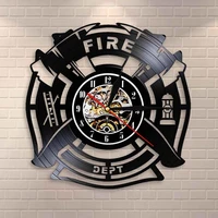 fire rescue fire dept sign decoration wall clock firefighter vinyl record wall clock man cave firemen decorative clock watch