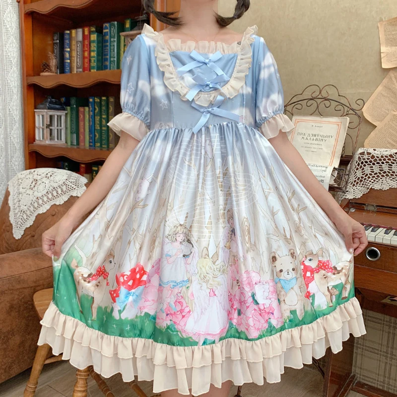 Милая одежда в стиле &quotЛолита&quot с пышными рукавами кавайное летнее винтажное