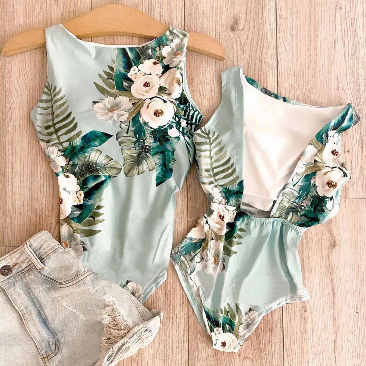 

Swimsuits For Women Swimwear Female Swimsuit Floral Bathing Suit Backless Swimming Suit Retro Monokini Swim