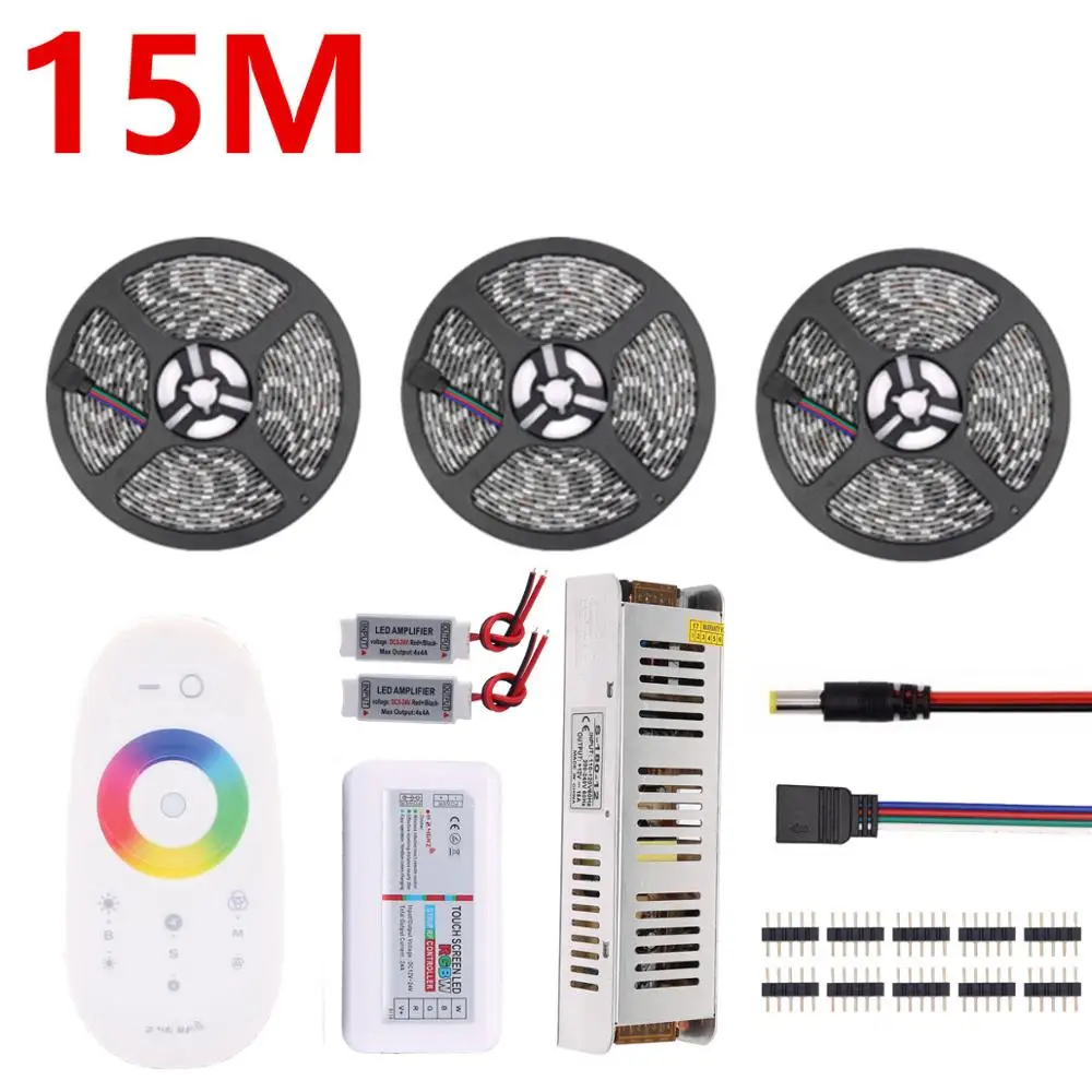 15M Set RGB Светодиодная лента Водонепроницаемая 5050 5 м 10 м 15 м 20 м 30 м DC 12 В RGBWW RGBW светодиодный светильник гибкие полосы добавить контроллер усилитель мощности - Испускаемый цвет: 15M Set