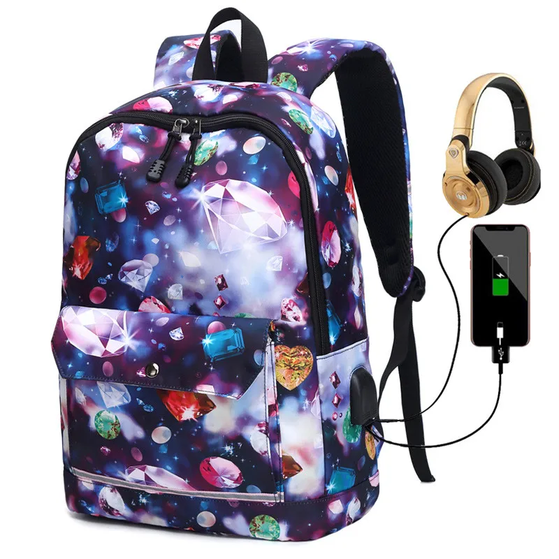 

Fashion Preppy Style Nylon USB Laptop Backpack For Women Simple Fashion Youth Travel Backpack School Bag Tote Teen Girls Mochila