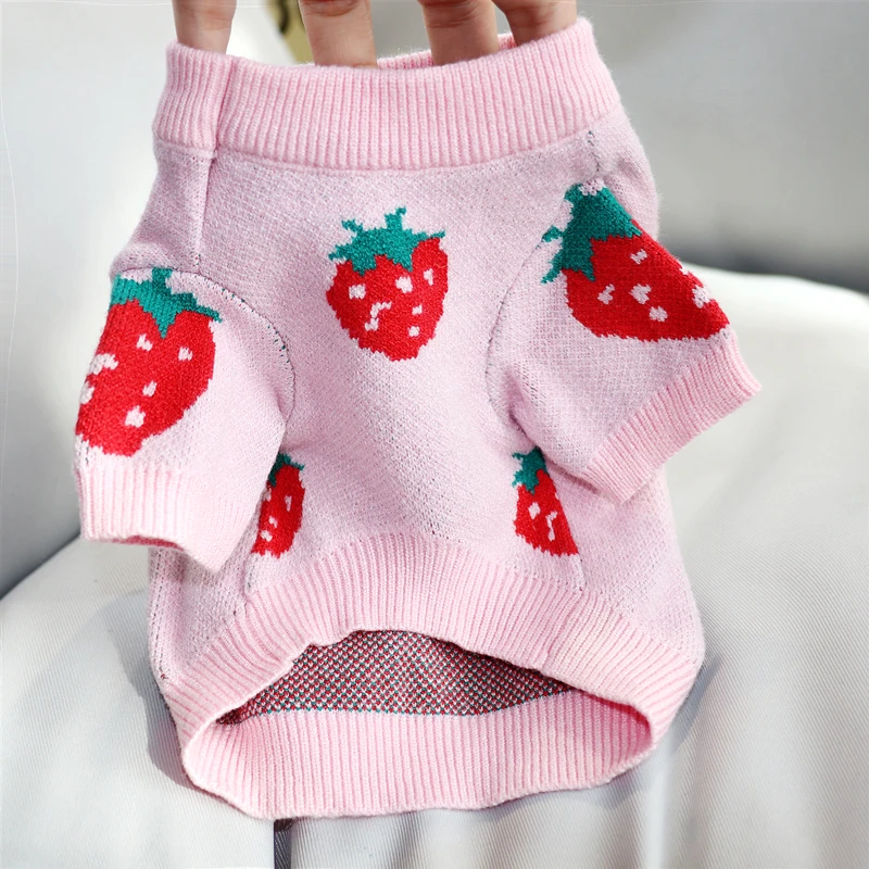 Autumn/Winter Pet Strawberry Print Sweater Small Dog Cat Teddy Bichon Hiromi Schnauzer Yorkshire Poodle Clothes | Дом и сад