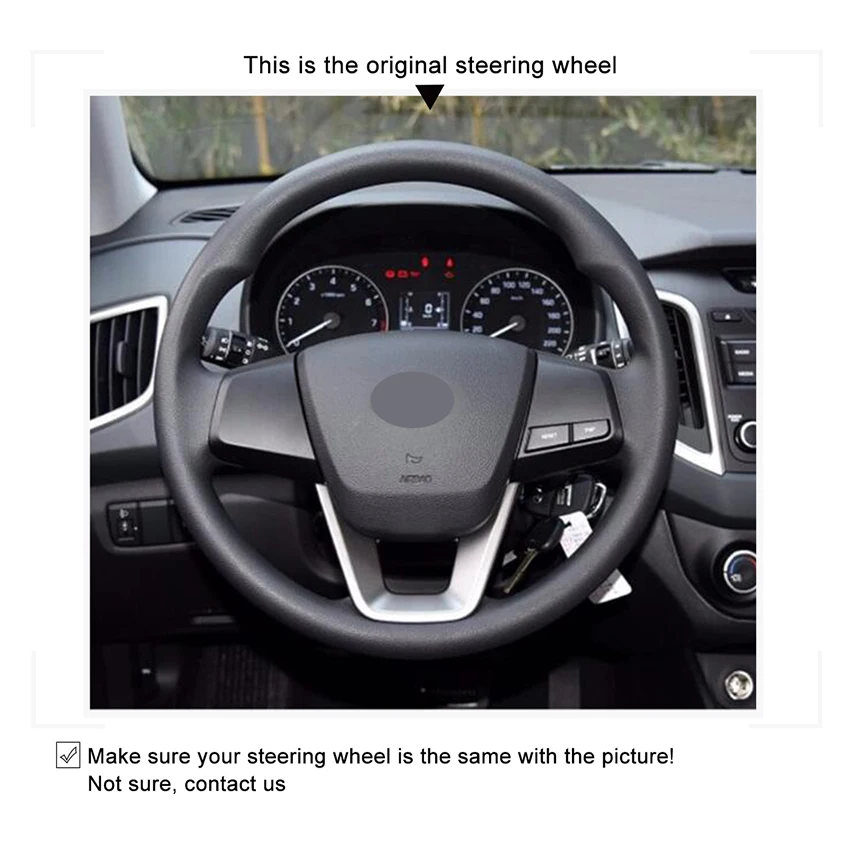 Hand-stitched Black Genuine Leather Anti-slip Car Steering Wheel Cover for Hyundai ix25 2014-2016 Creta 2016 2017 | Автомобили и