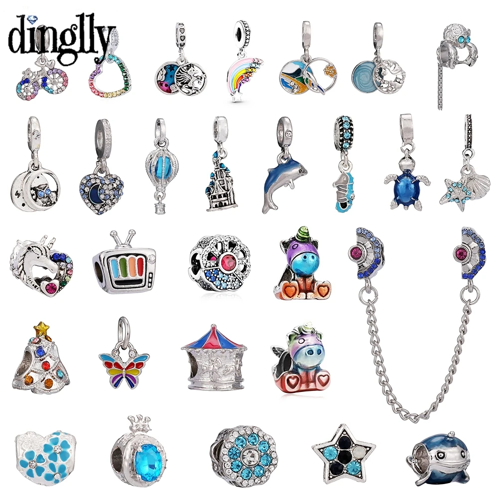 

Dinglly Blue & Red Wing Unicorn Beaded Rainbow Charm For Bracelets & Necklace Diy Shiny Cyan Crystal Jewelry Accessories Beads
