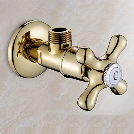 MTTUZK European antique Brass Filling Valves Rose Gold Angle Valve Golden/ Black/ Chrome Water Stop Valve G1/2" - Цвет: golden hot water
